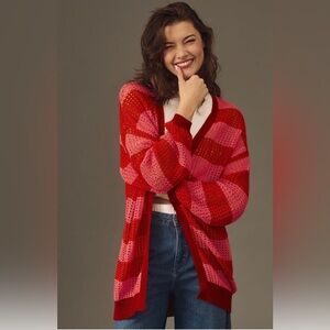 Farm Rio Striped Open-Front Cardigan Sweater |Anthropologie Size Small